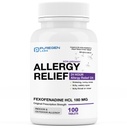 Puregen Labs Allergy Relief, Fexofenadiini 180 mg, 100 tablettia ... 24 tuntia ei-huonoa antihistamiinia.