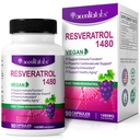 100% Natural Resveratrol - 1480mg per Serving, 90 kasviskapselit, 99% puhdasta Trans- Resveratrol, antioksidantti terveenä ikääntyminen, aivojen ja sydämen tuki