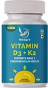 K2-vitamiini (MK7), D3-lisä Luu- ja sydänterveys, ei-muuntogeeninen Formula 5000 IU D3-vitamiini & 100 mikrog K2-vitamiini MK-7 Helppo niellä D- ja K-vitamiinikompleksi, 60 tablettia