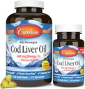 Carlson - Turska Liver Oil Gems, 460 mg Omega-3s + A- ja D-vitamiinit, Wild-Caught Norwegian Arctic Cod Liver Oil, kestävästi lähdetty Nordic Fish Oil kapselit, sitruuna, 180 Softgels