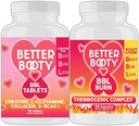 Angry Lisäravinteet Parempi Booty Naisten Creatiini BBL Combo: BBL Tabletit (90ct) w. Creatiini, Glutamiini, BCAA: n, Collagen + BBL Burn Thermogenic Capsules (120ct)