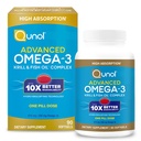 Qunol Advanced Omega 3 Krill and Fish Oil Complex, 10x Parempi biologinen hyötyosuus, Yksi pilleriannos, 250 mg EPA & DHA, tukee aivot, silmät, sydän ja yhteinen terveys, 90 Luku (Pakkaus 1)