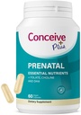 Conceive Plus Naisten prenataali vitamiinit lisäravinteet - Monivitamiinia Foolihappoa raskauden Vegaani, Koliini, rauta - Prenataali vitamiinit DHA, ei-muuntogeenisiä - Äitiys vitamiini aivojen ja silmien 60 kapselit
