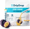 DripDrop Sugar Free Hydration Packets - Zero Passion Fruit - Single Serve Electrolytes Powder Drink Mix - GMO, Gluteeniton, Vegan - 32 Sticks