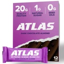 Atlas Bar 20g proteiinia, 1g sokeria, 0g siemenöljyä, 0g keinotekoisia makeuttajia (pimeä suklaa manteli, 12 kreivi)