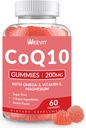 Sokeriton CoQ10 Gummies 200mg, Coenzyme Q10 w/Omega-3, E-vitamiini aikuisille, Co Q10 täydentää antioksidantti, energia, aivojen tuki